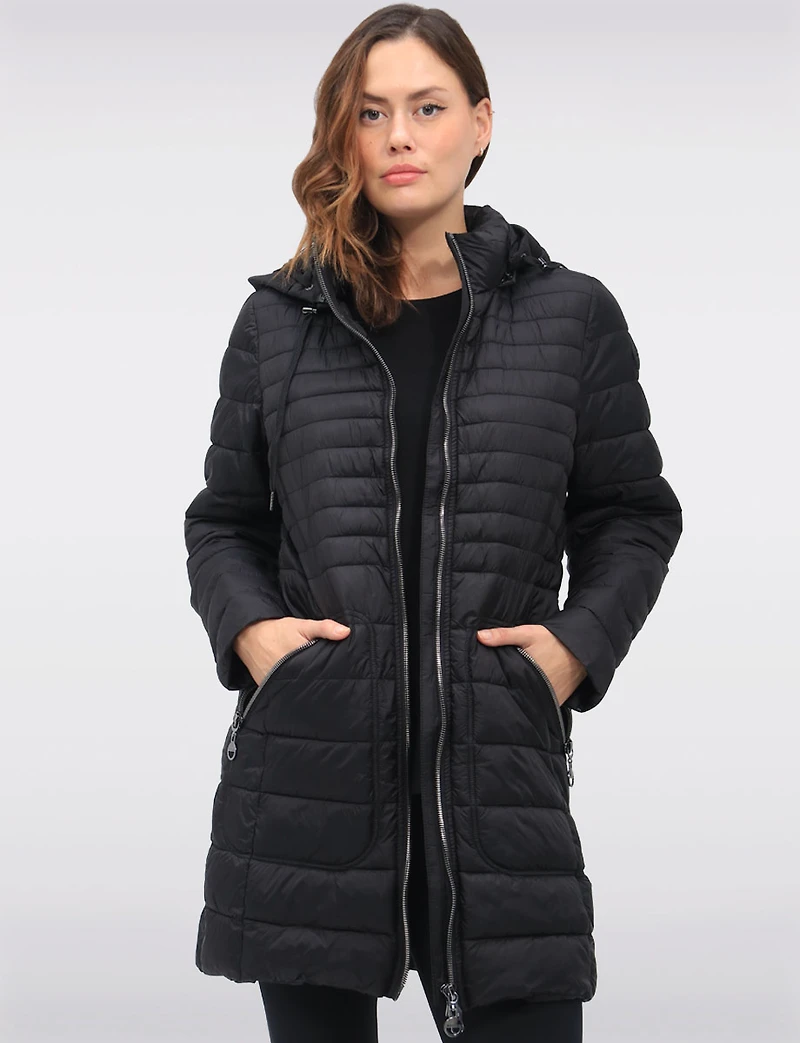 Midweight Quilted Down Puffer Jacket with Detachable Hood & Zip Front by Normann