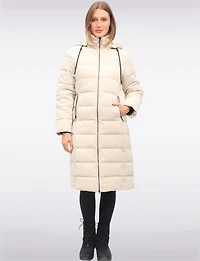 Matte Long Straight Quilted Insulated Jacket with Detachable Hood by Frandsen