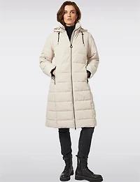 Matte Long Straight Quilted Insulated Jacket with Detachable Hood by Frandsen