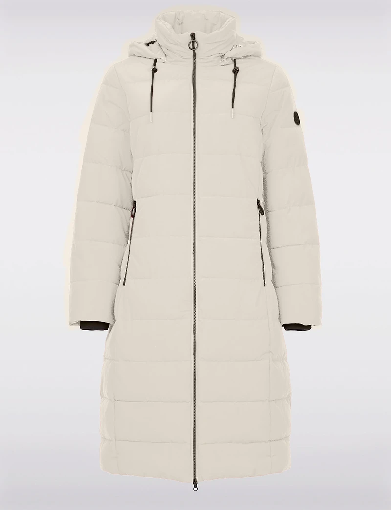 Matte Long Straight Quilted Insulated Jacket with Detachable Hood by Frandsen