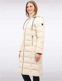 Matte Long Straight Quilted Insulated Jacket with Detachable Hood by Frandsen