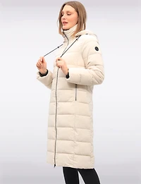 Matte Long Straight Quilted Insulated Jacket with Detachable Hood by Frandsen