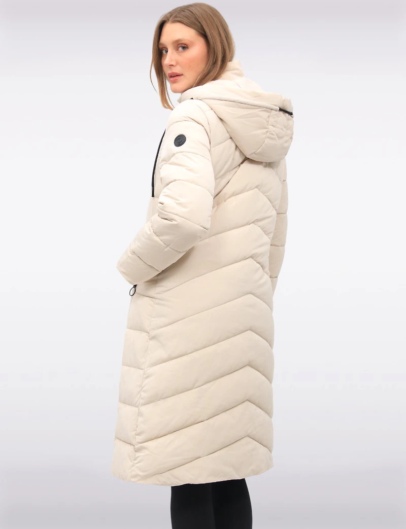 Matte Long Straight Quilted Insulated Jacket with Detachable Hood by Frandsen