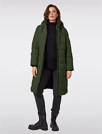 Matte Long Straight Quilted Insulated Jacket with Detachable Hood by Frandsen