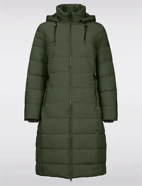 Matte Long Straight Quilted Insulated Jacket with Detachable Hood by Frandsen