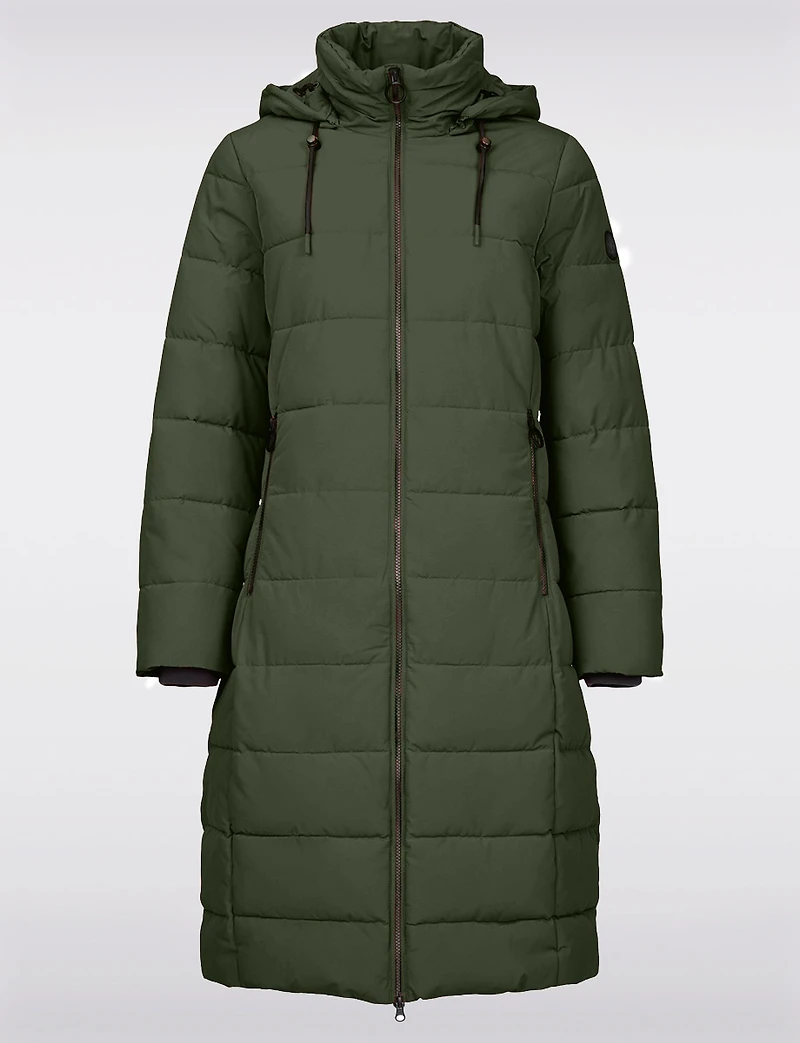 Matte Long Straight Quilted Insulated Jacket with Detachable Hood by Frandsen