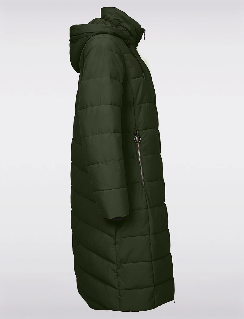 Matte Long Straight Quilted Insulated Jacket with Detachable Hood by Frandsen