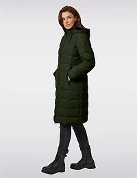 Matte Long Straight Quilted Insulated Jacket with Detachable Hood by Frandsen
