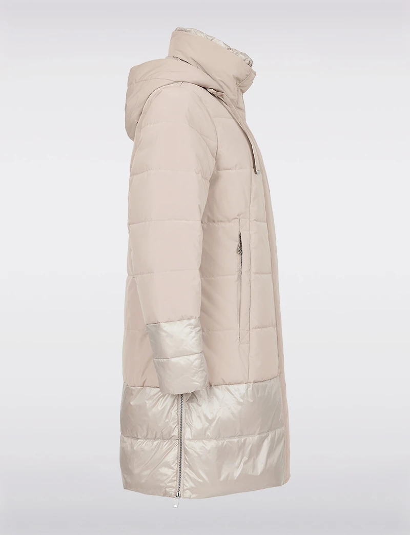 Long Quilted Detachable Hood Two-Tone Matte and Cire Puffer Coat by Frandsen