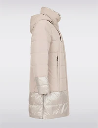Long Quilted Detachable Hood Two-Tone Matte and Cire Puffer Coat by Frandsen