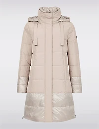 Long Quilted Detachable Hood Two-Tone Matte and Cire Puffer Coat by Frandsen