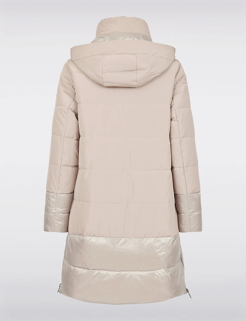 Long Quilted Detachable Hood Two-Tone Matte and Cire Puffer Coat by Frandsen