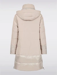 Long Quilted Detachable Hood Two-Tone Matte and Cire Puffer Coat by Frandsen