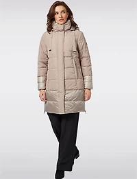 Long Quilted Detachable Hood Two-Tone Matte and Cire Puffer Coat by Frandsen