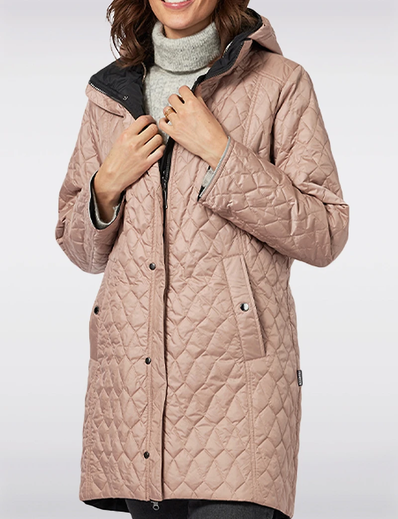 Reversible Smooth & Quilt Hood Rain Resistant Drawstring Waist Coat by Frandsen
