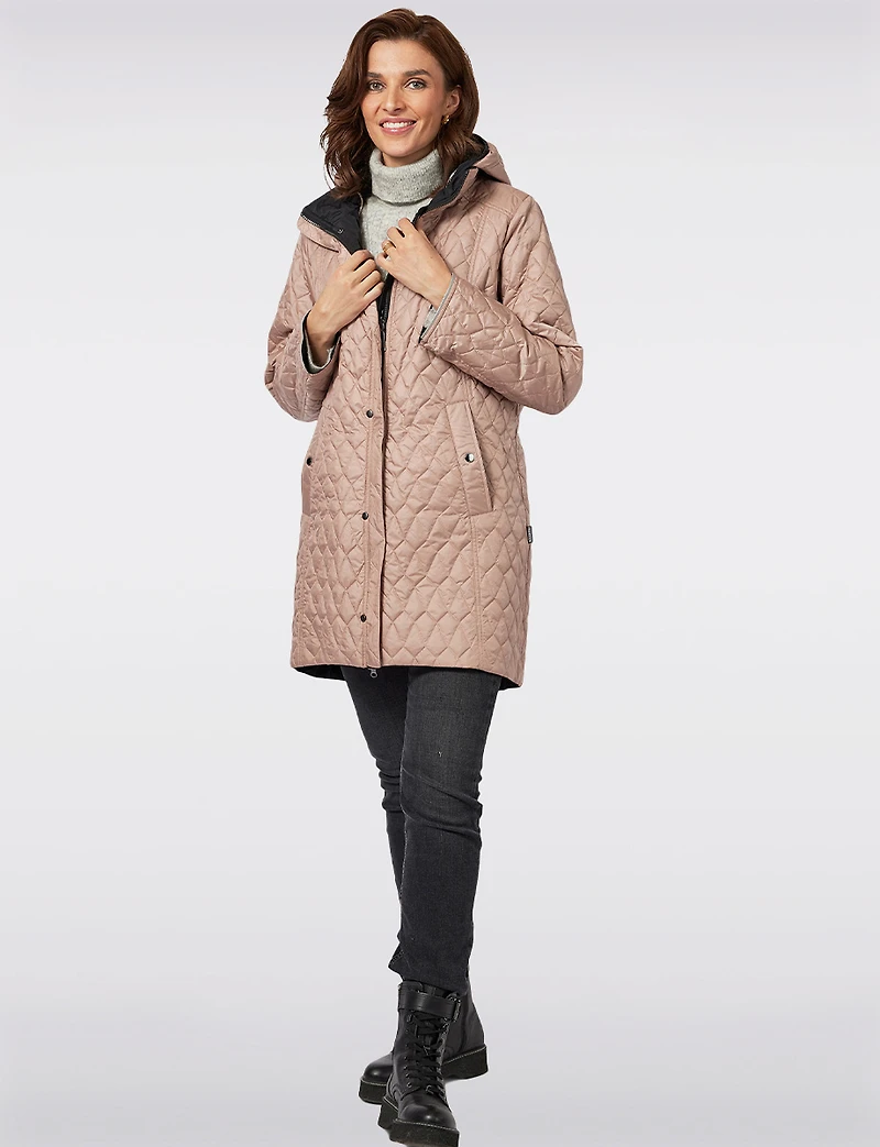 Reversible Smooth & Quilt Hood Rain Resistant Drawstring Waist Coat by Frandsen