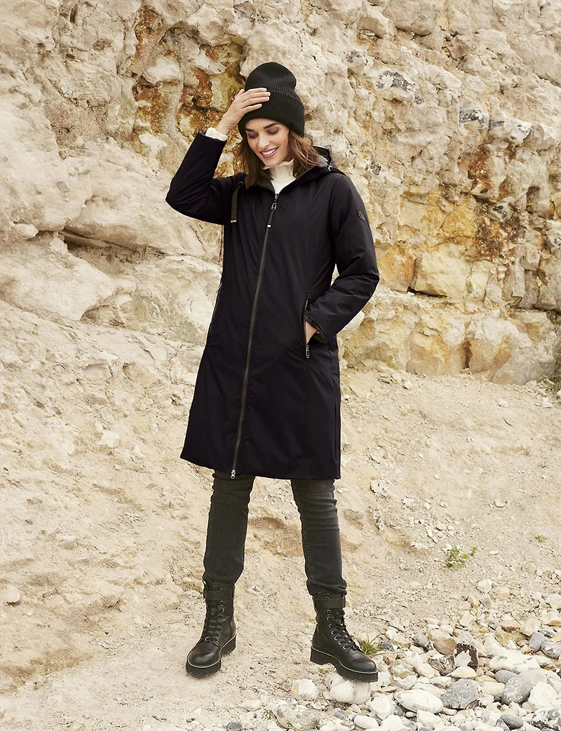 Versatile Reversible Smooth to Quilt Hooded Rain Resistant Coat by Frandsen