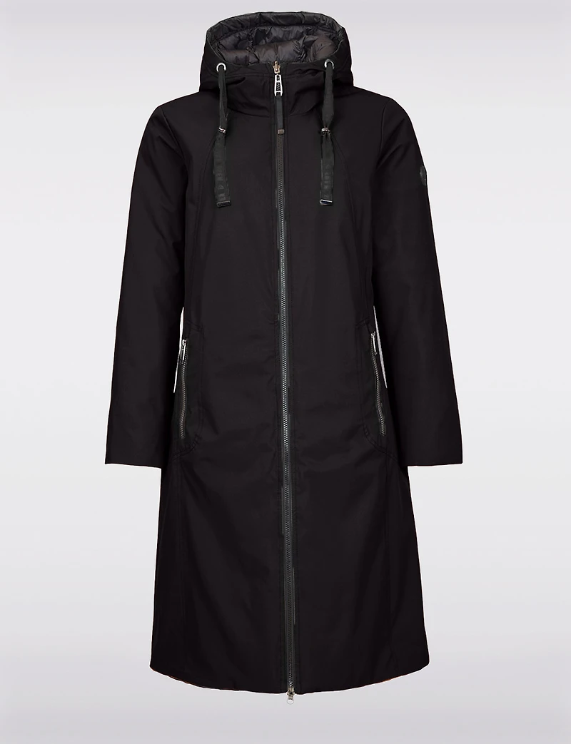 Versatile Reversible Smooth to Quilt Hooded Rain Resistant Coat by Frandsen