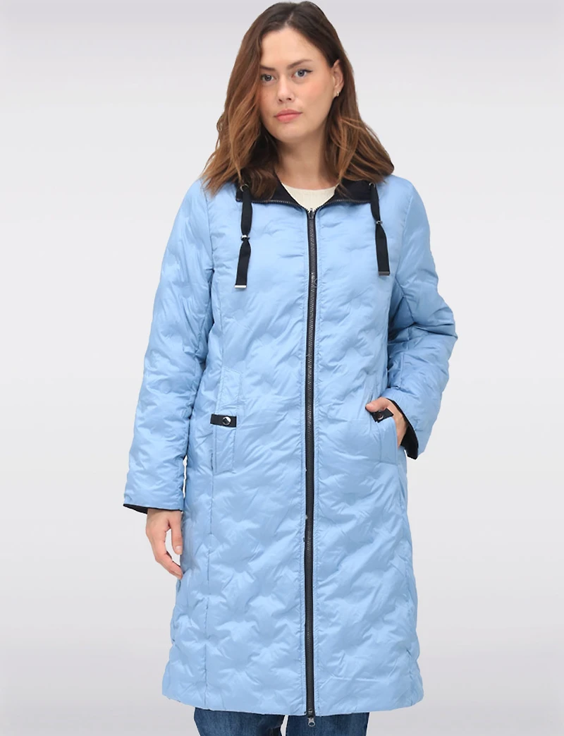 Versatile Reversible Smooth to Quilt Hooded Rain Resistant Coat by Frandsen