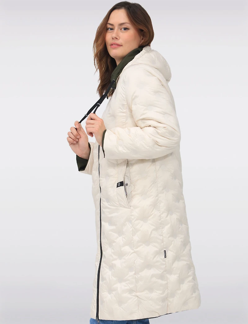 Versatile Reversible Smooth to Quilt Hooded Rain Resistant Coat by Frandsen