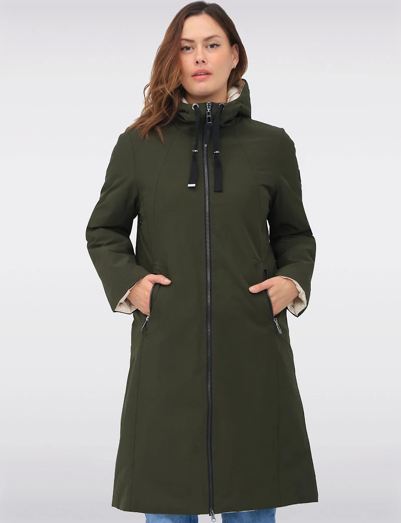 Versatile Reversible Smooth to Quilt Hooded Rain Resistant Coat by Frandsen