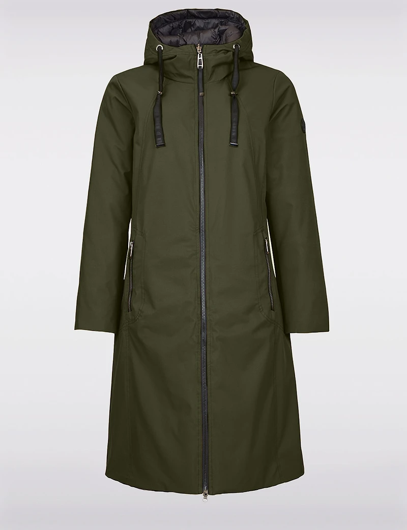 Versatile Reversible Smooth to Quilt Hooded Rain Resistant Coat by Frandsen