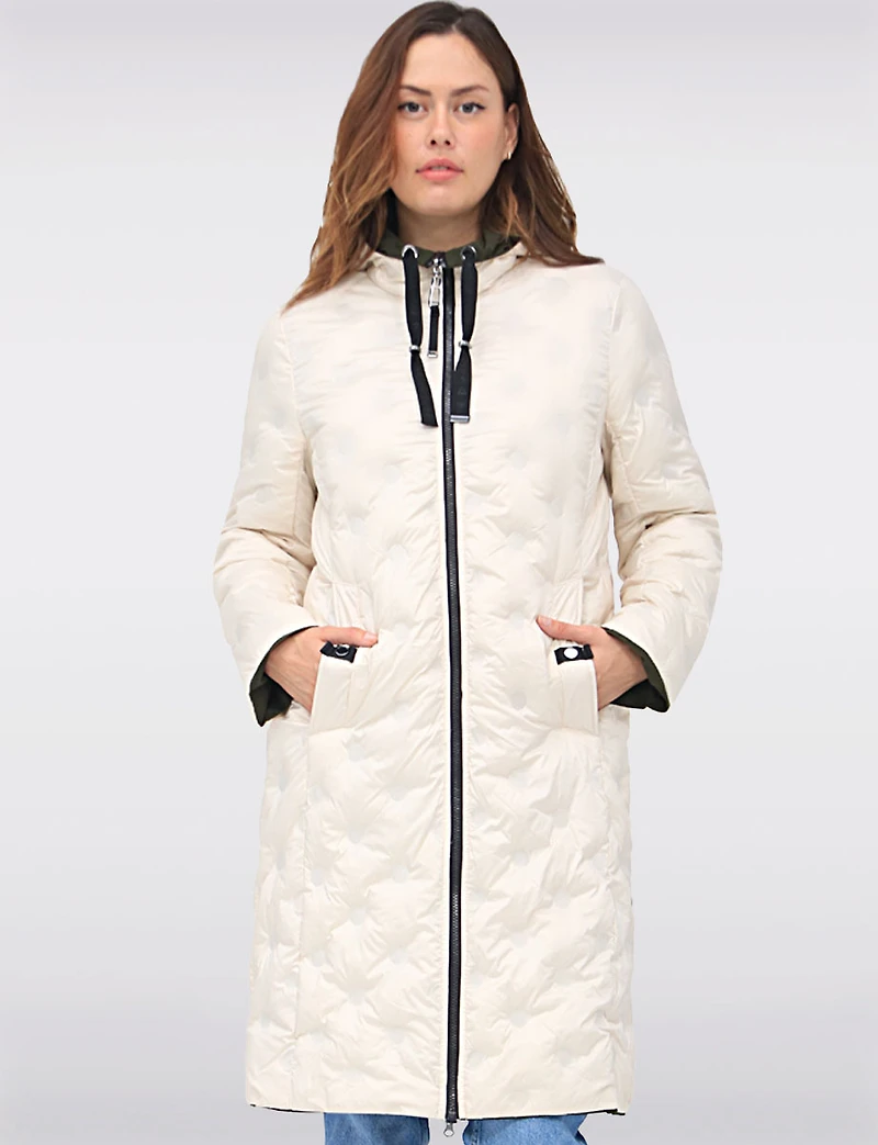 Versatile Reversible Smooth to Quilt Hooded Rain Resistant Coat by Frandsen