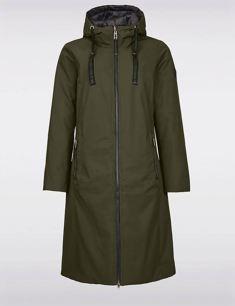 Versatile Reversible Smooth to Quilt Hooded Rain Resistant Coat by Frandsen