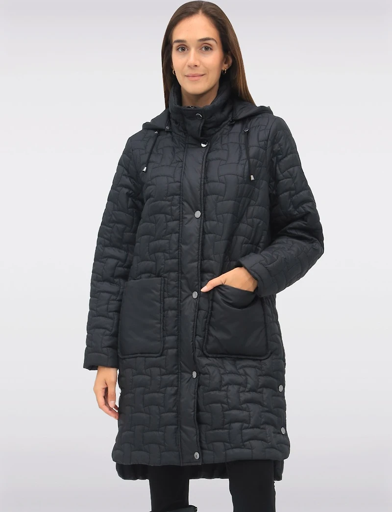 Quilted Water-Repellent Jacket with Detachable Hood and Side Slits by Frandsen
