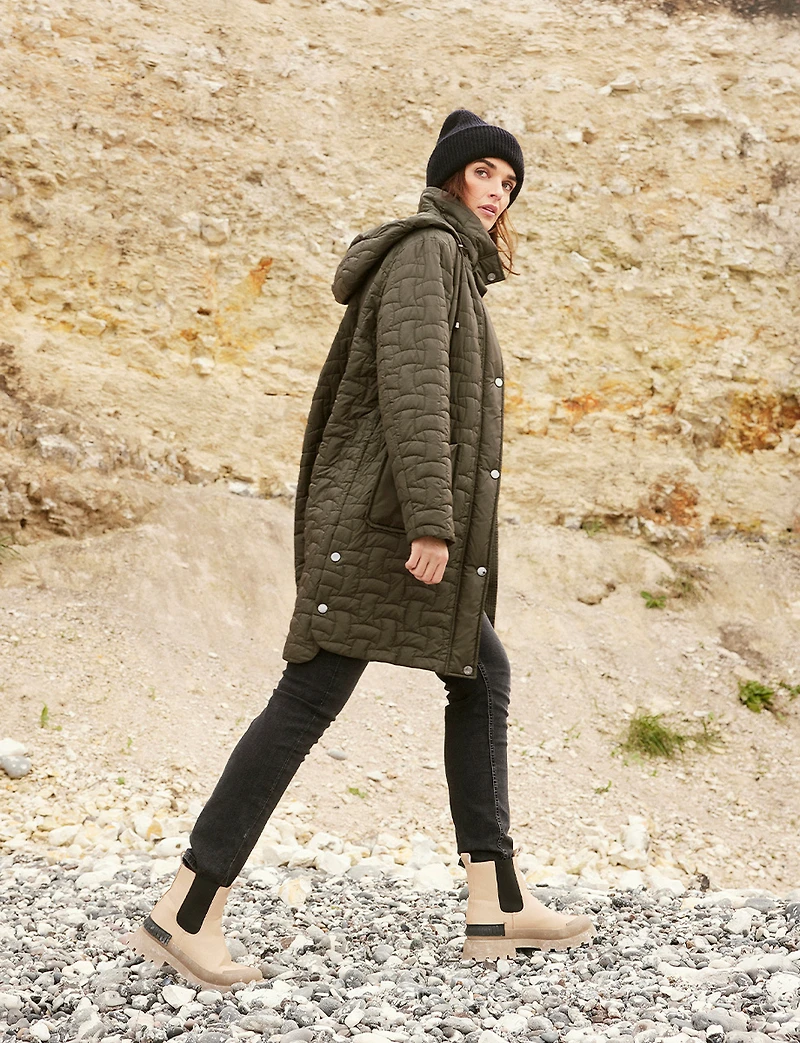 Quilted Water-Repellent Jacket with Detachable Hood and Side Slits by Frandsen