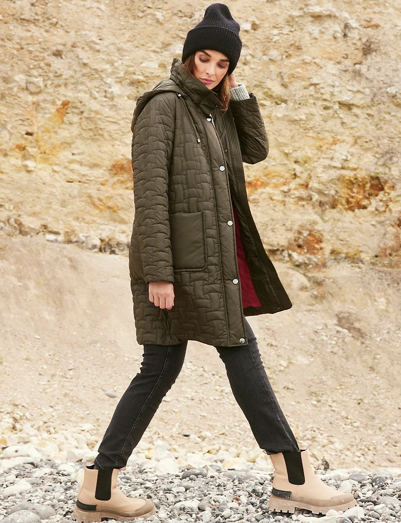 Quilted Water-Repellent Jacket with Detachable Hood and Side Slits by Frandsen