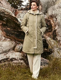Chic Straight Cut Water Resistant Sherpa Trim Detachable Hood Coat by Frandsen