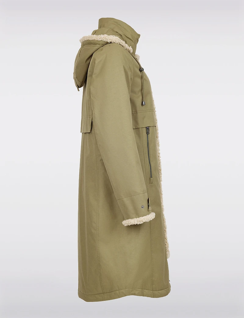 Chic Straight Cut Water Resistant Sherpa Trim Detachable Hood Coat by Frandsen