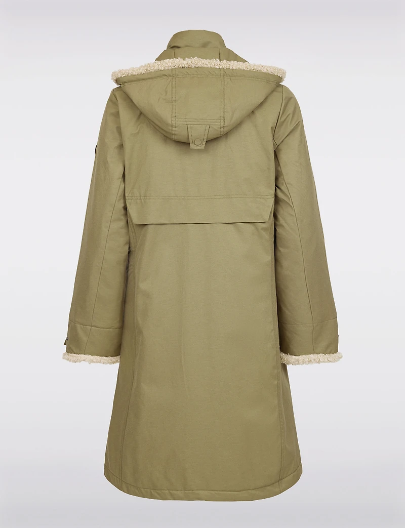 Chic Straight Cut Water Resistant Sherpa Trim Detachable Hood Coat by Frandsen