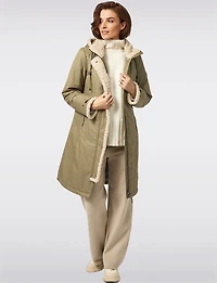 Chic Straight Cut Water Resistant Sherpa Trim Detachable Hood Coat by Frandsen