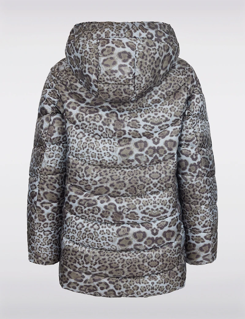 Short Cheetah Print Straight-Cut Puffer Jacket with Integrated Hood by Frandsen