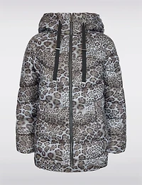 Short Cheetah Print Straight-Cut Puffer Jacket with Integrated Hood by Frandsen