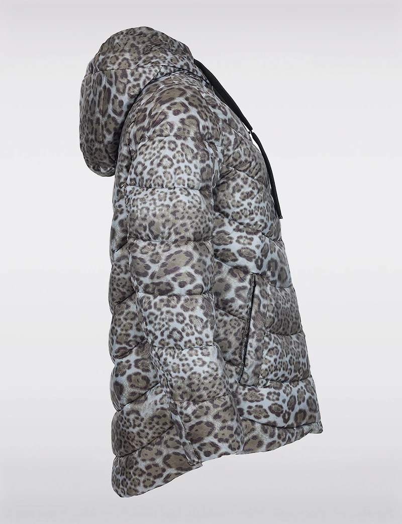 Short Cheetah Print Straight-Cut Puffer Jacket with Integrated Hood by Frandsen