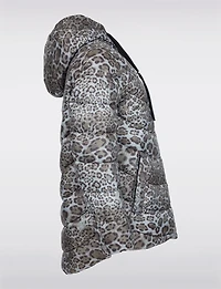 Short Cheetah Print Straight-Cut Puffer Jacket with Integrated Hood by Frandsen