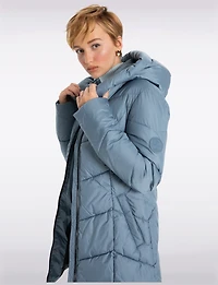 Classic Vegan Herringbone High-Collar Pillow-Neck Puffer Jacket by Point Zero