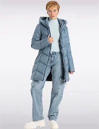 Classic Vegan Herringbone High-Collar Pillow-Neck Puffer Jacket by Point Zero