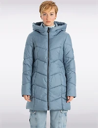 Classic Vegan Herringbone High-Collar Pillow-Neck Puffer Jacket by Point Zero