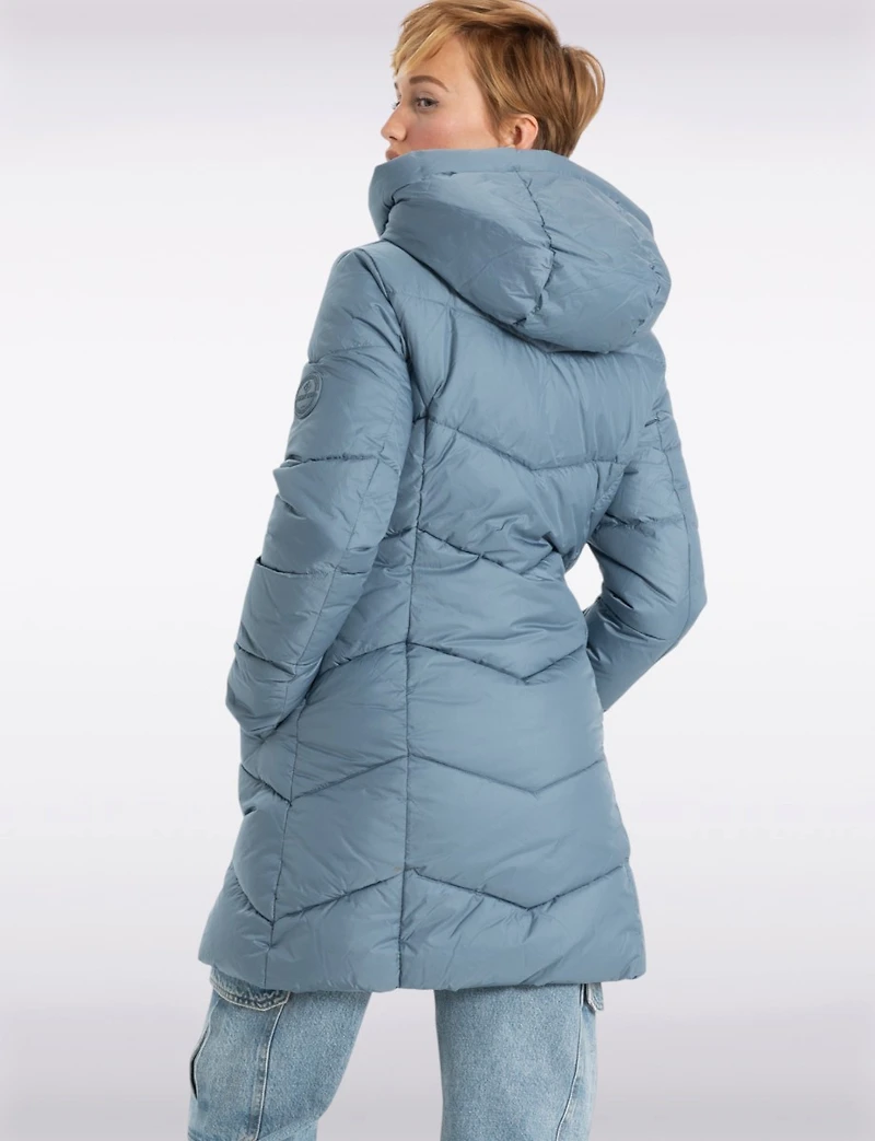 Classic Vegan Herringbone High-Collar Pillow-Neck Puffer Jacket by Point Zero