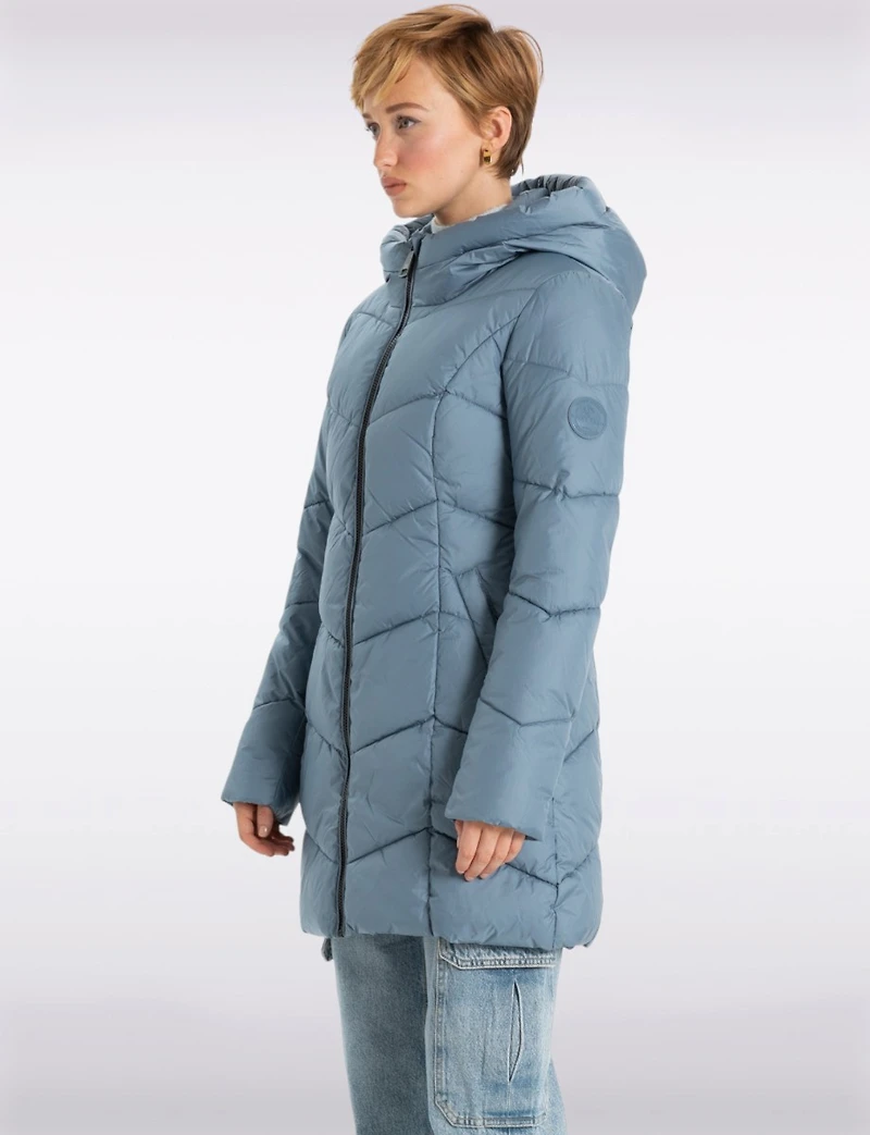 Classic Vegan Herringbone High-Collar Pillow-Neck Puffer Jacket by Point Zero