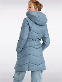 Classic Vegan Herringbone High-Collar Pillow-Neck Puffer Jacket by Point Zero