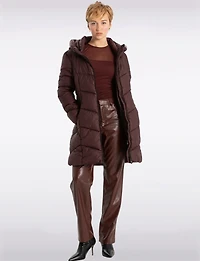 Classic Vegan Herringbone High-Collar Pillow-Neck Puffer Jacket by Point Zero