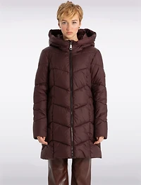 Classic Vegan Herringbone High-Collar Pillow-Neck Puffer Jacket by Point Zero