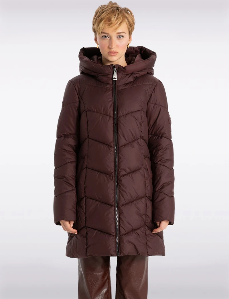 Classic Vegan Herringbone High-Collar Pillow-Neck Puffer Jacket by Point Zero