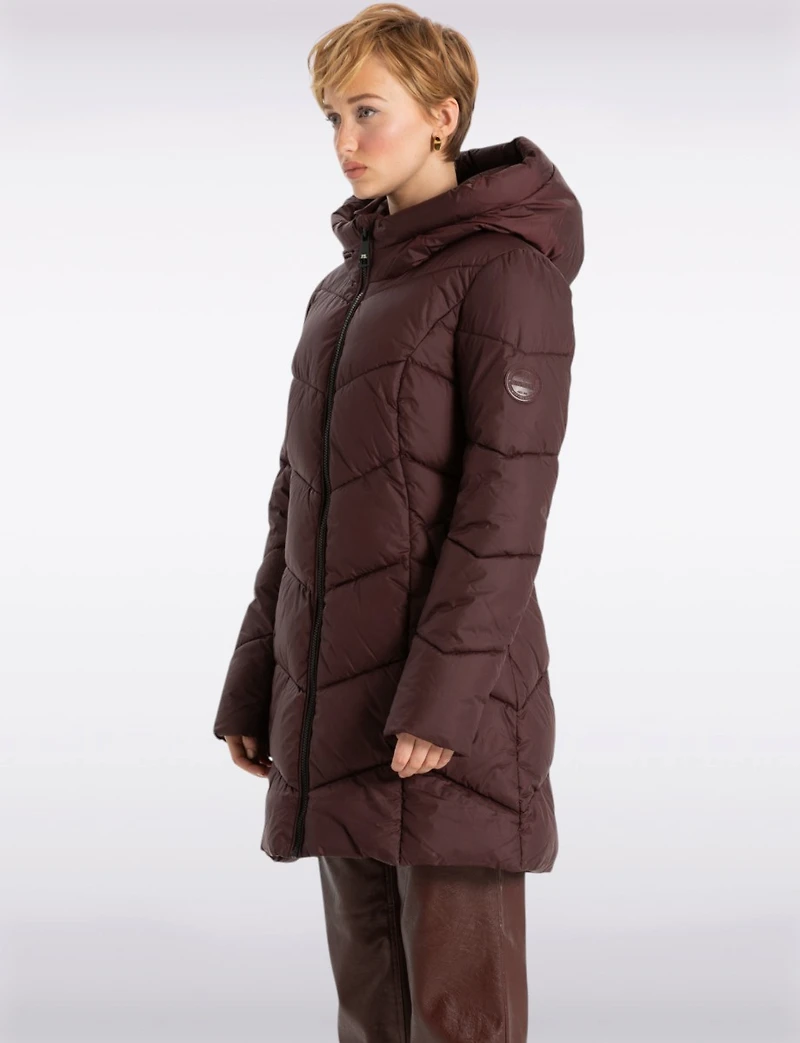 Classic Vegan Herringbone High-Collar Pillow-Neck Puffer Jacket by Point Zero