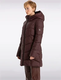 Classic Vegan Herringbone High-Collar Pillow-Neck Puffer Jacket by Point Zero